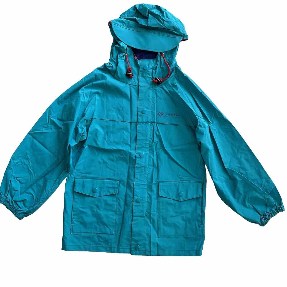 Vintage Columbia Sportswear Mens Rain Coat Jacket Hoodie Cap Medium M Green